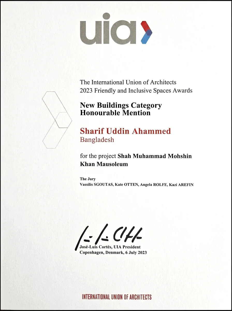 Award certificate from the International Union of Architects (UIA)