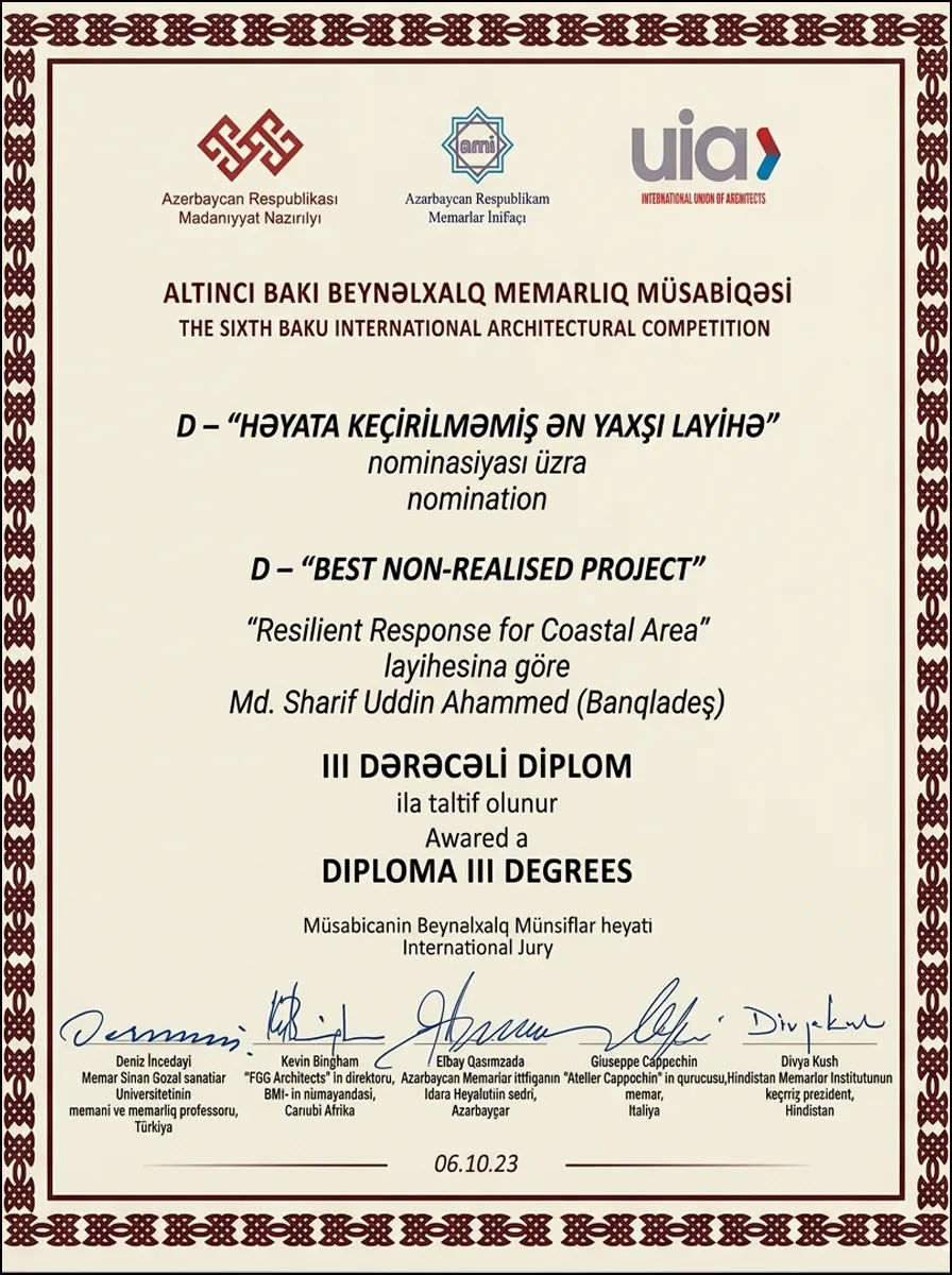 Award certificate from The Sixth Baku International Architectural Competition